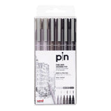 Uni-Ball UNI PIN-200(S) Drawing Pen Set - Grey and Black 6-pack PIN-SET6-GRYBLK