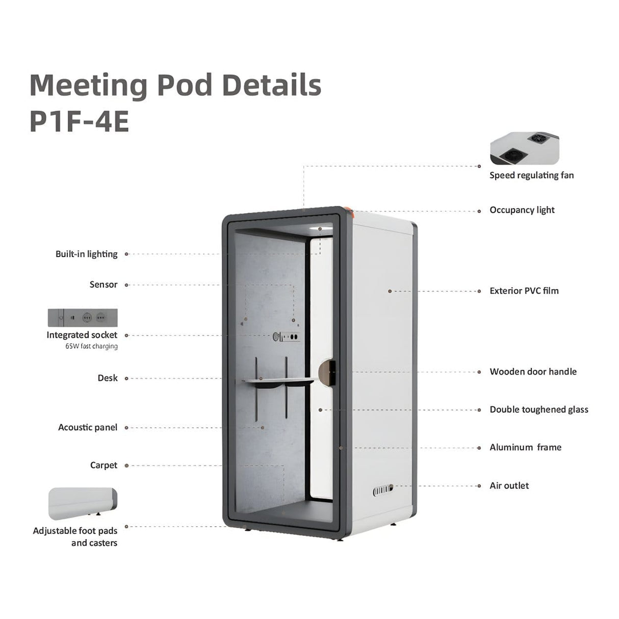 LinkQnet FlexiSpot P1F-4 Single-person Meeting Pod POD-FLEXISPOT-P1F-4E