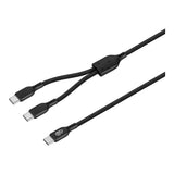 Pro Bass 1.2m Cord Series 15W USB-C to 2x USB-C Braided Charging Cable Black PR-30012-BK