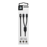 Pro Bass 1.2m Cord Series 15W USB-C to 2x USB-C Braided Charging Cable Black PR-30012-BK