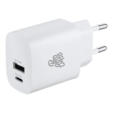 Pro Bass Rapid Charge Series 20W+18W Dual USB and Type-C Wall Charger - White PR-8041-WT