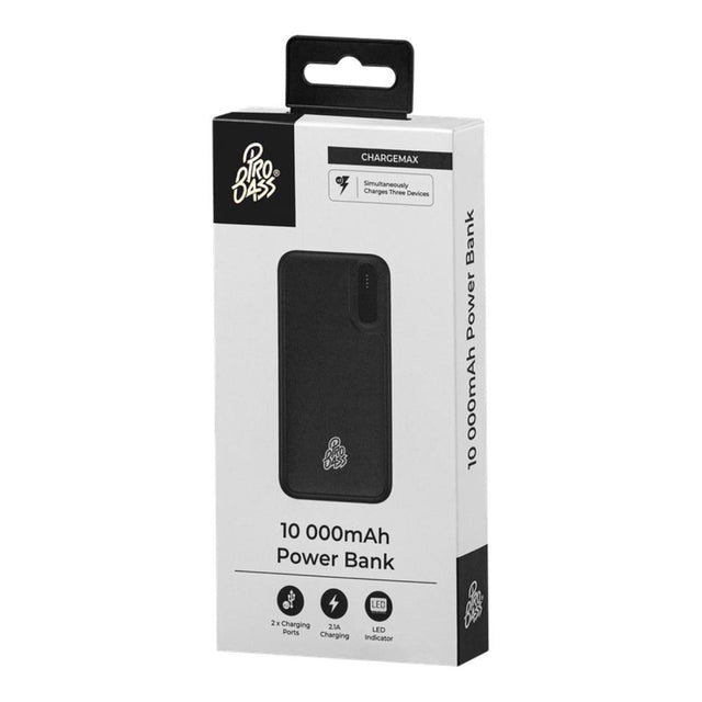 Pro Bass ChargeMax 10,000mAh Power Bank Black PR-9006-BK10