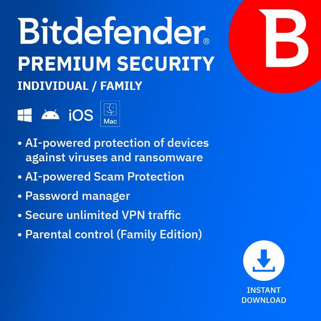 Bitdefender Premium Security Family 25 Device 1-Year Subscription Download