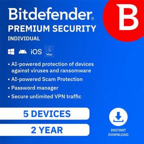 Bitdefender Premium Security Individual 5 Device 2-Year Subscription Download