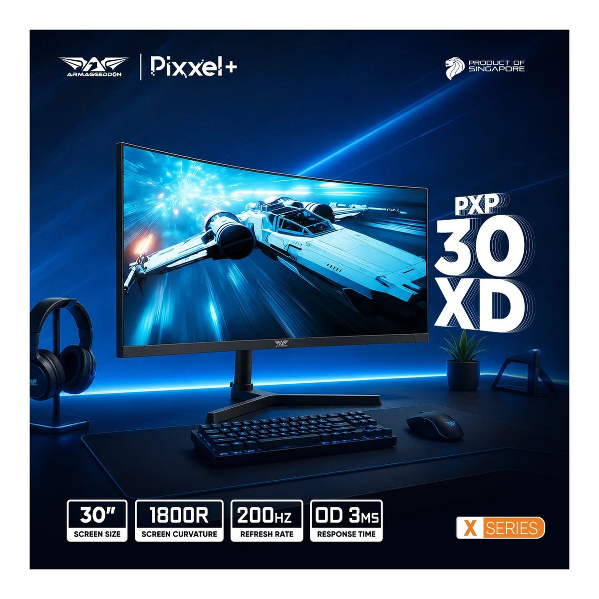 Armaggeddon Pixxel+ PXP30-XD 30-inch 2560 x 1080p WFHD 21:9 200Hz 3ms LCD VA Curved Gaming Monitor PXP30XDBLK