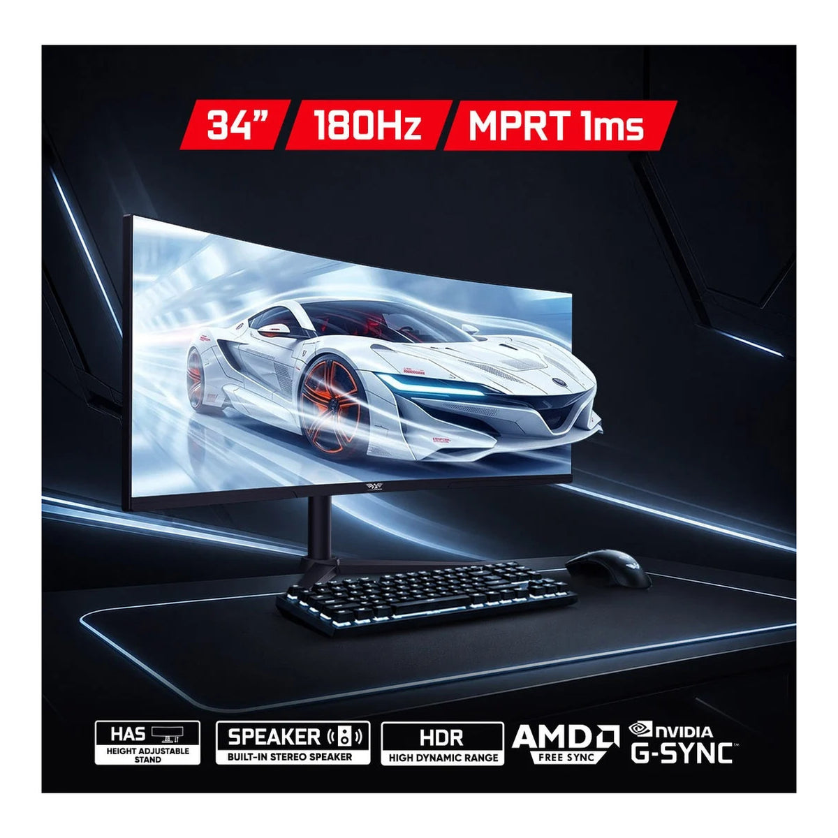 Armaggeddon Pixxel+ PXP34 Pro-C 34-inch 3440 x 1440p UWQHD 21:9 180Hz 1ms LCD VA Curved Gaming Monitor PXP34PROCBLK