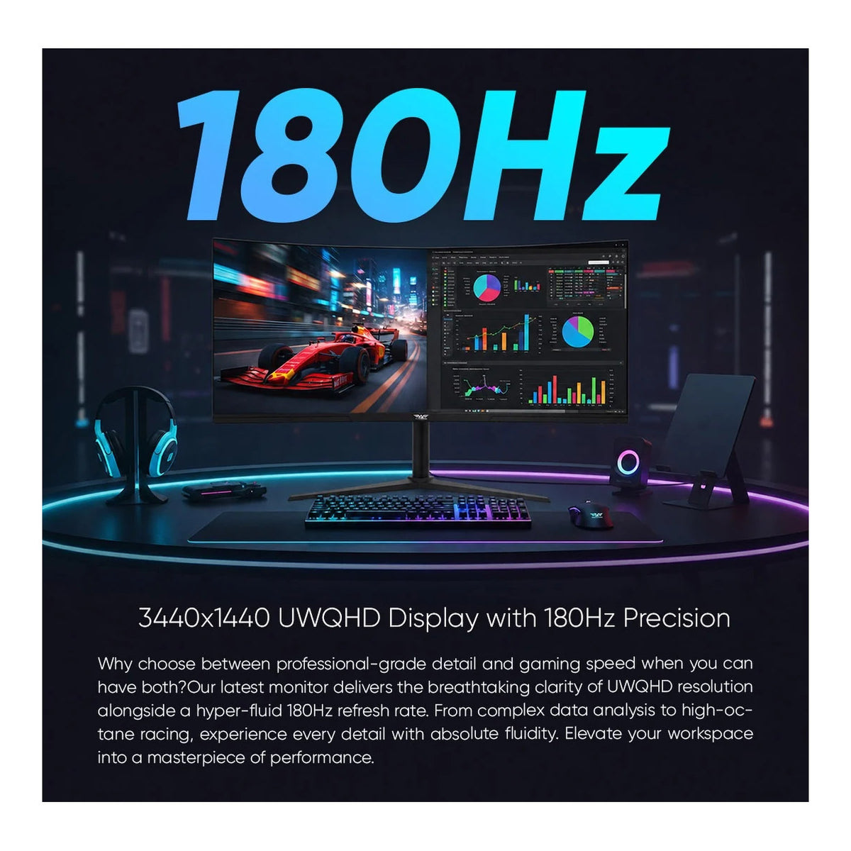 Armaggeddon Pixxel+ PXP34 Pro-C 34-inch 3440 x 1440p UWQHD 21:9 180Hz 1ms LCD VA Curved Gaming Monitor PXP34PROCBLK