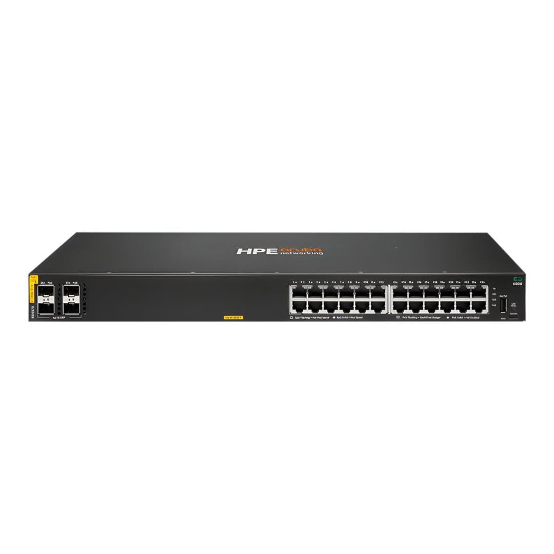 HPE Aruba Networking CX 6000 24p 10M/100M/1G Class4 PoE 4p SFP 1G 370W Switch R8N87B