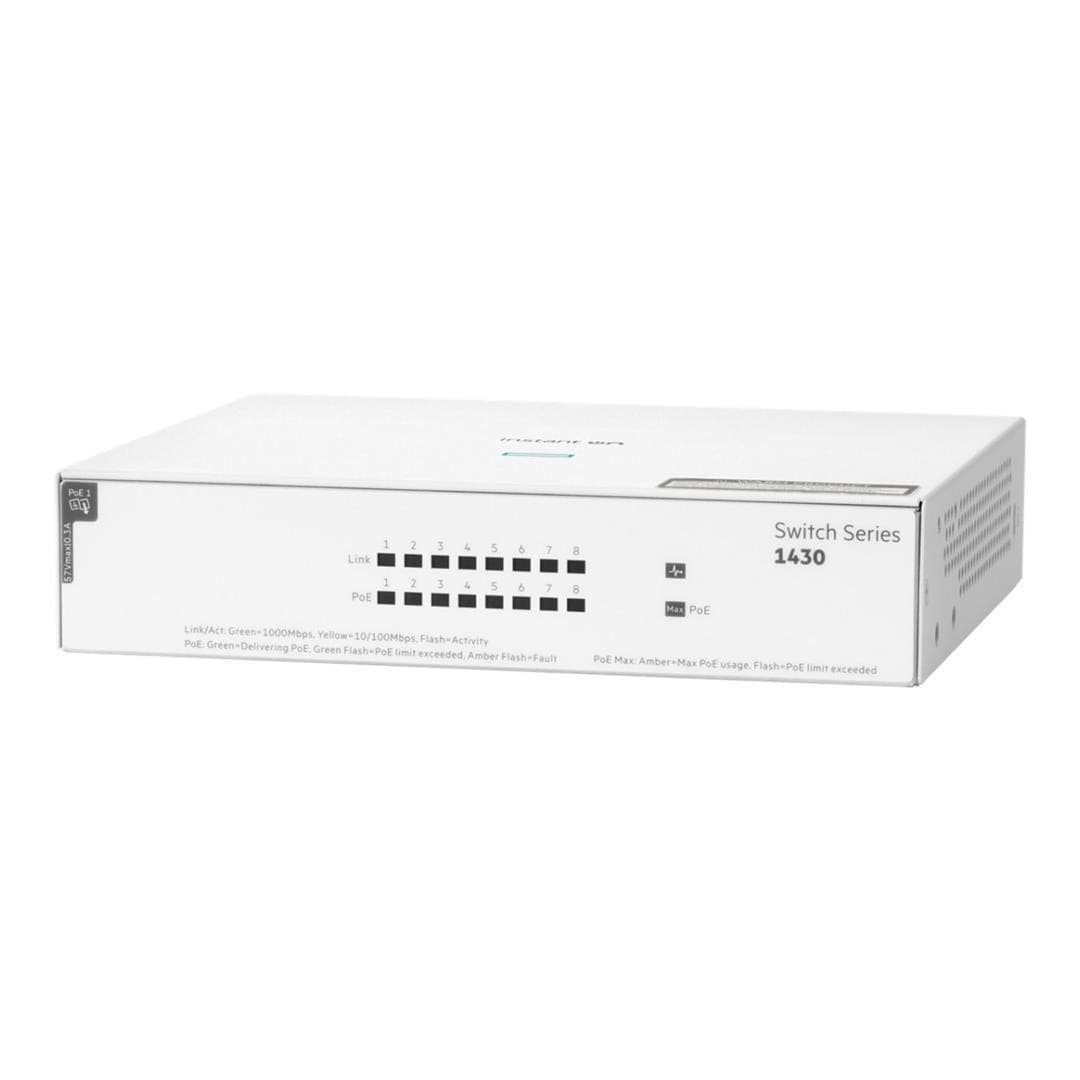 HPE Networking Instant On 1430 8-port Class4 Unmanaged L2 Gigabit Ethernet PoE Switch White R8R46A