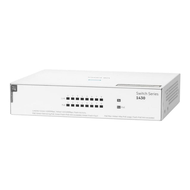 HPE Networking Instant On 1430 8-port Class4 Unmanaged L2 Gigabit Ethernet PoE Switch White R8R46A
