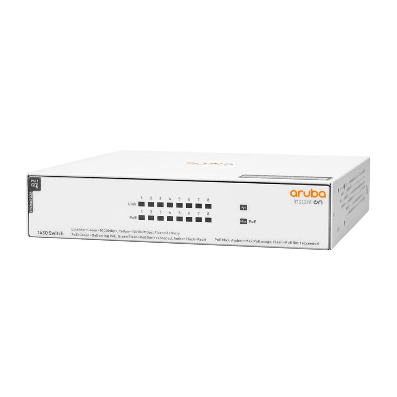 HPE Aruba Instant On 1430 8-port Class4 Unmanaged L2 Gigabit Ethernet PoE Switch White R8R46A