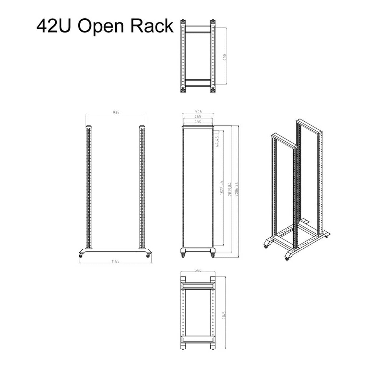 LinkQnet RA6042 600x1000mm 42U Open Rack Cabinet