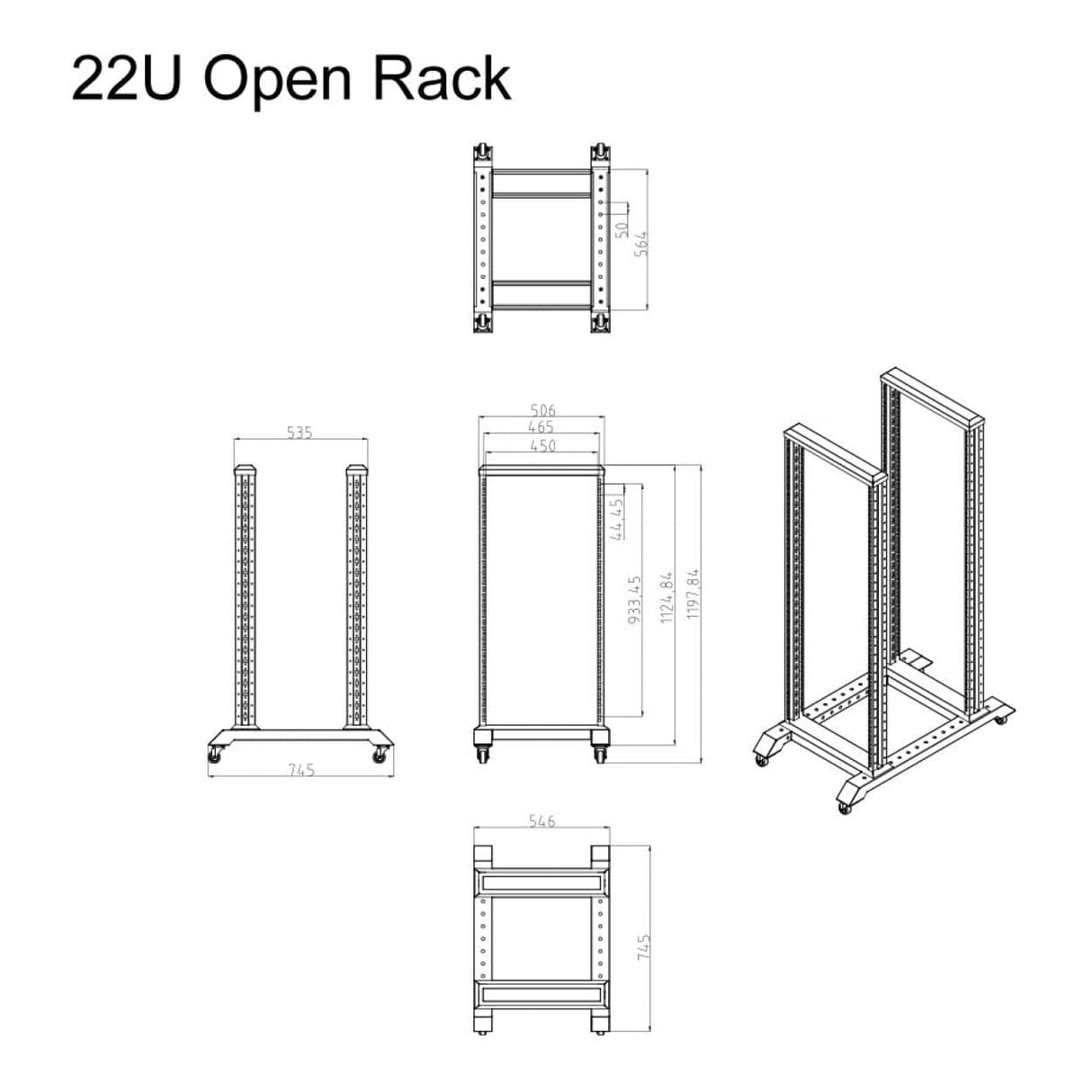 LinkQnet RA6622 600x600mm 22U Open Rack Cabinet