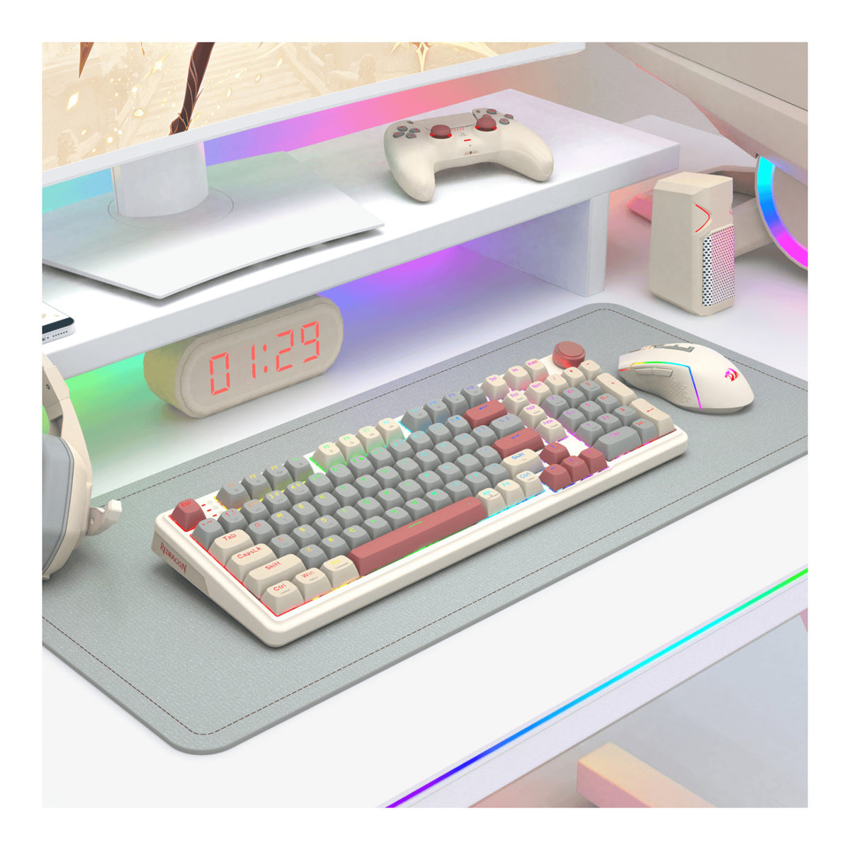 Redragon EISA 100 Retro RGB Wireless Keyboard - Cream Grey RD-K768WGR-WL