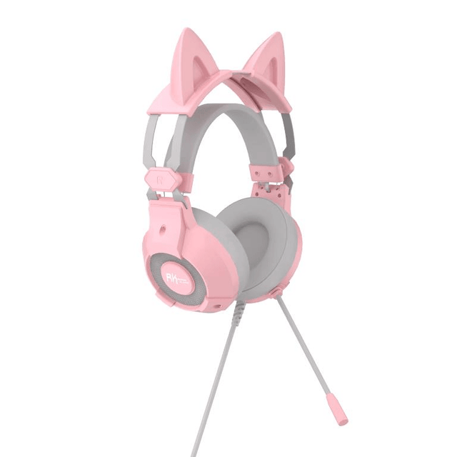 Royal Kludge Wired Gaming Headsets Pink with Cat Ears RK-E9000