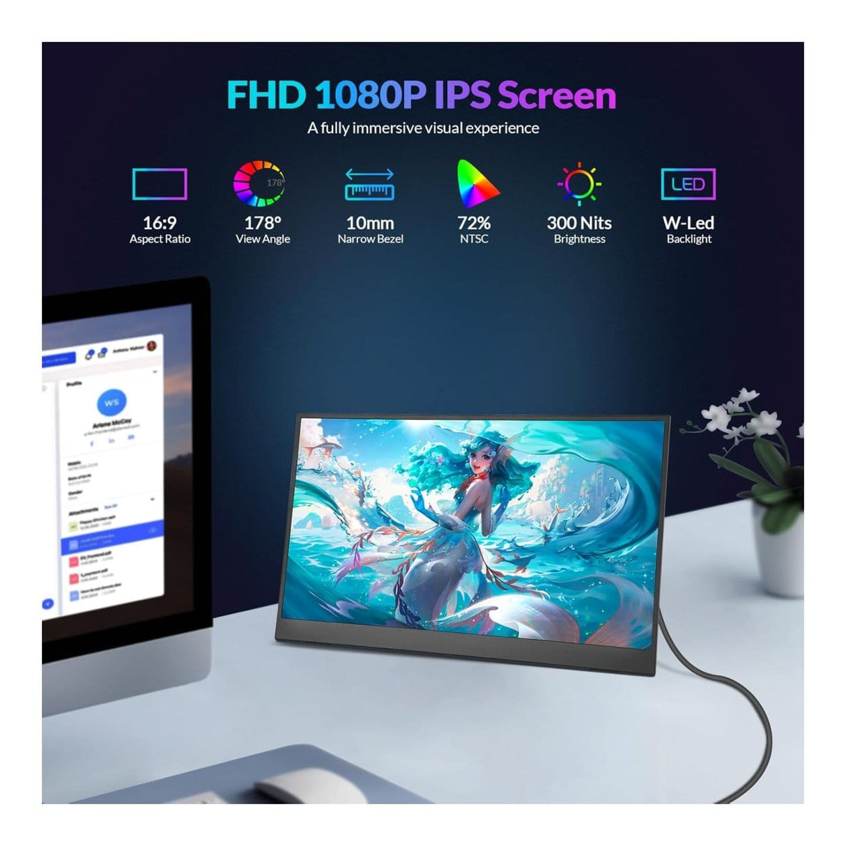 RII RS100+ 15.6-inch 1920 x 1080p FHD 16:9 60Hz LCD IPS Portable Monitor