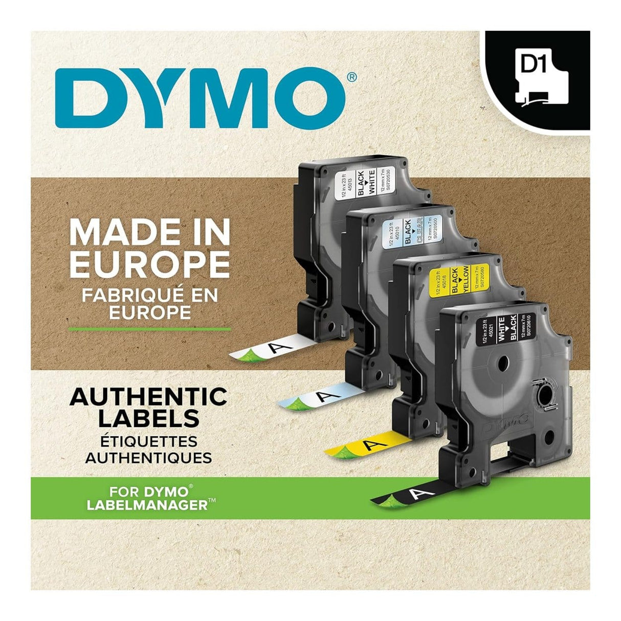 Dymo D1 Standard White On Black Label Cassette 12mmx7m S0720610