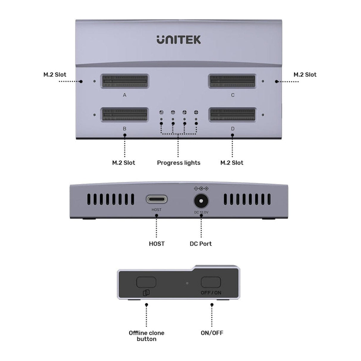 Unitek USB4 4-Bay M.2 SSD Docking Station S1243BGY01-EU