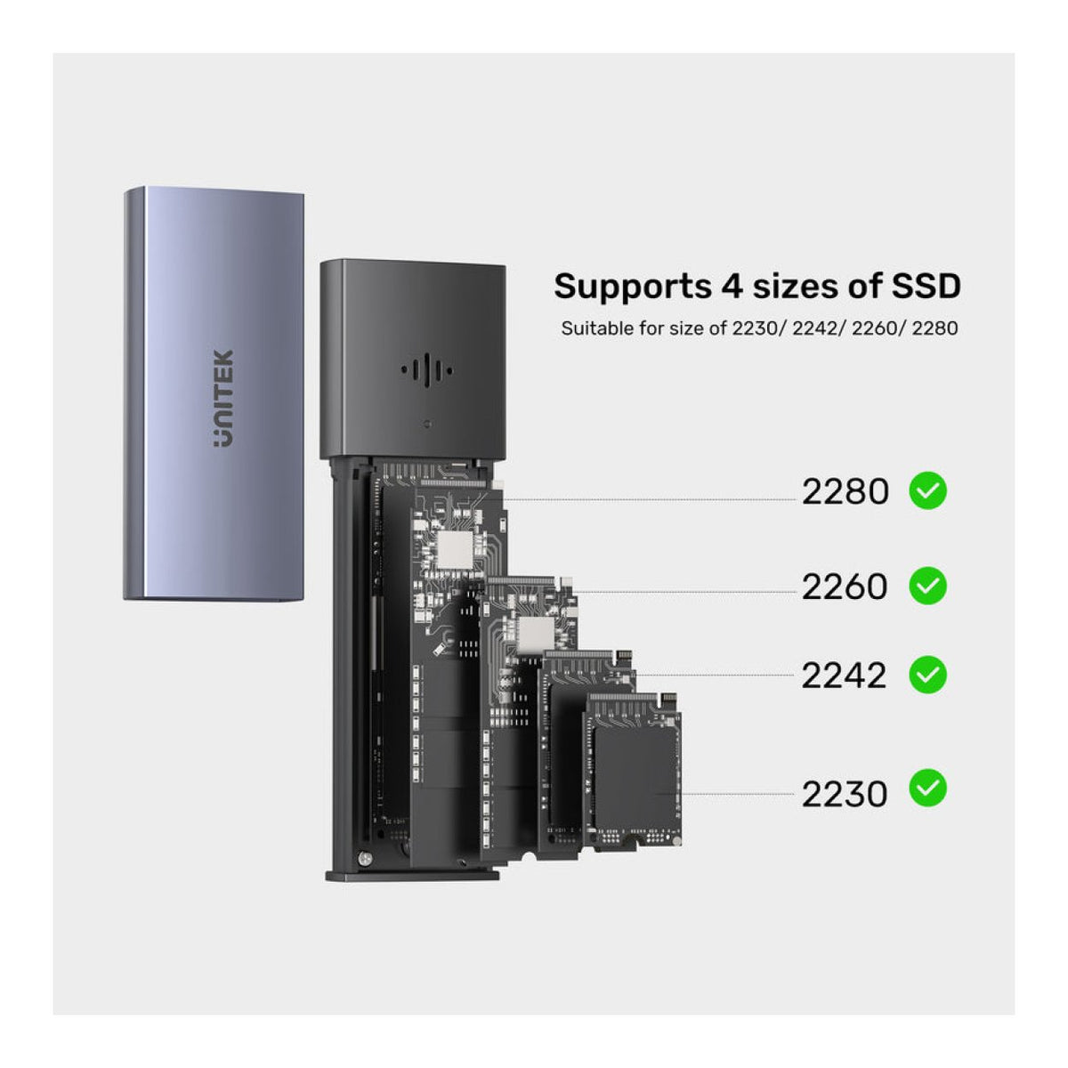 Unitek SolidForce Smart Anti-Loss M.2 NVMe SSD Enclosure 10Gbps with Apple Find My Space Grey S1251A