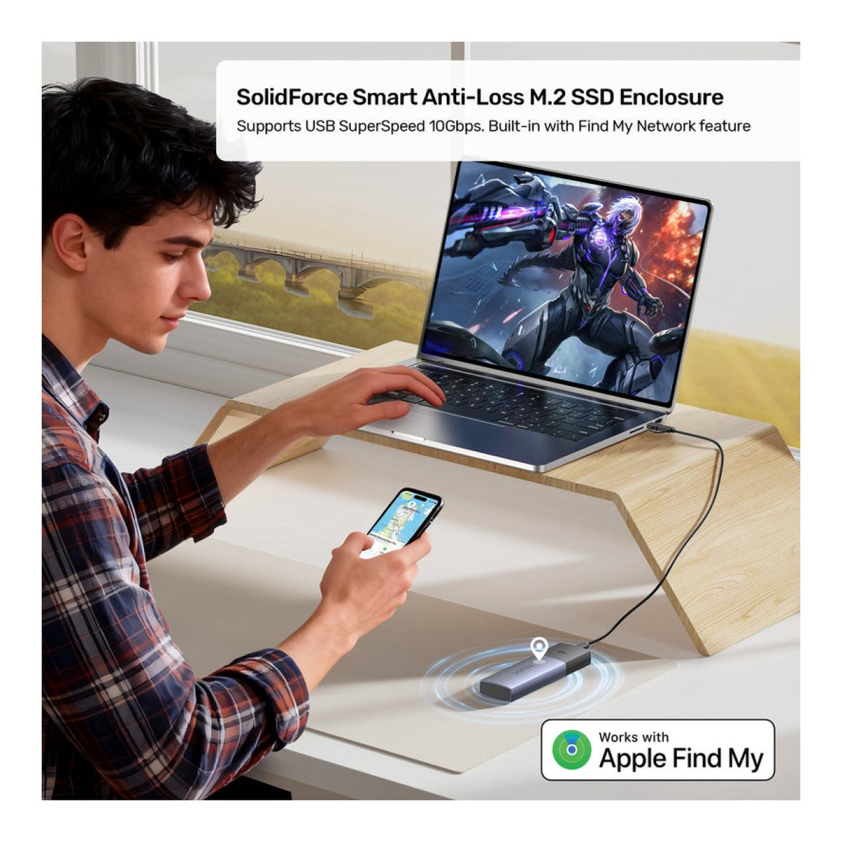 Unitek SolidForce Smart Anti-Loss M.2 NVMe SSD Enclosure 10Gbps with Apple Find My Space Grey S1251A
