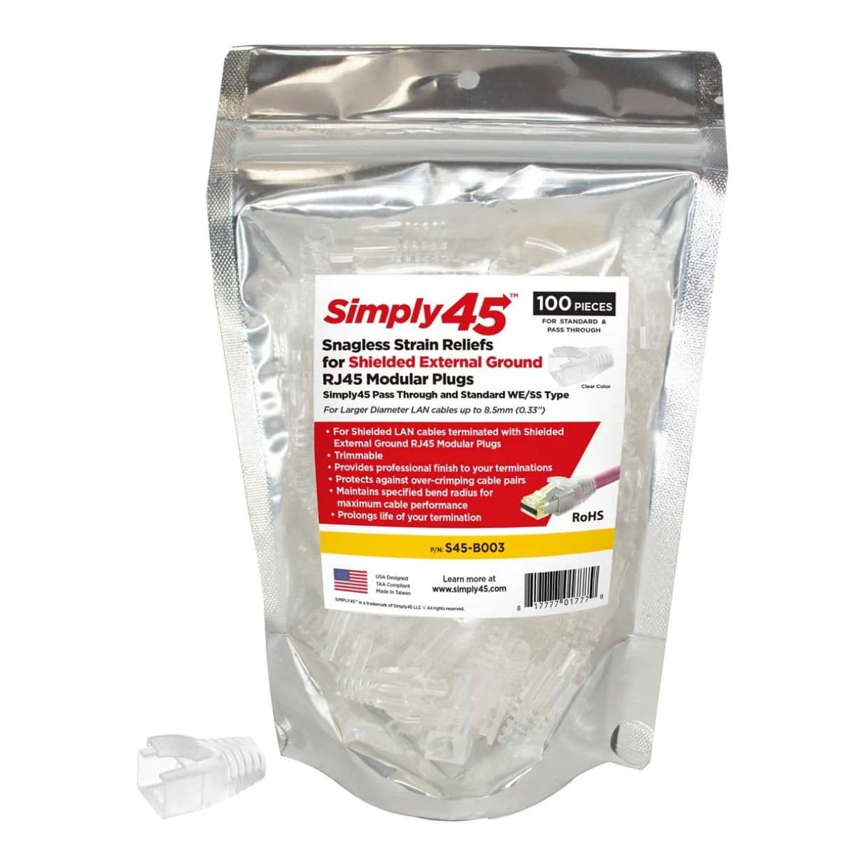 Simply45 Strain Reliefs for Shielded External Ground Connectors S45-B003