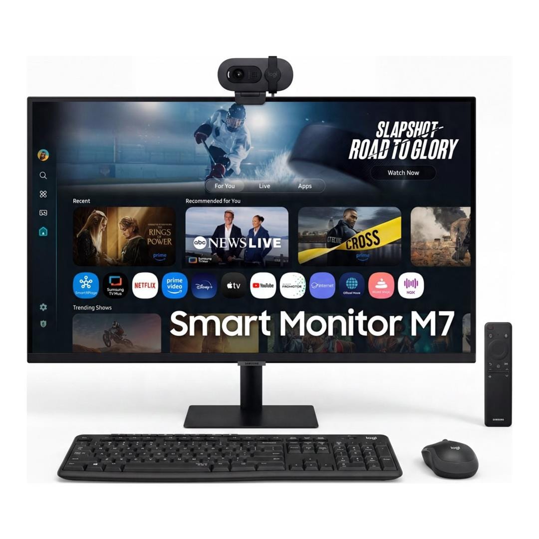 Samsung M7 M70F 32-inch 4K UHD Smart Monitor + Logitech MK295 + Logitech Brio 100 Webcam Bundle