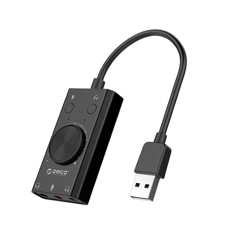 Orico SC2 USB to 3.5mm Dual Headphone External Sound Card with Volume Control SC2-BK-BP