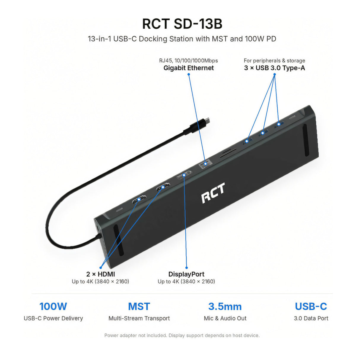 RCT 13-in-1 Multiport USB-C Docking Station SD-13B