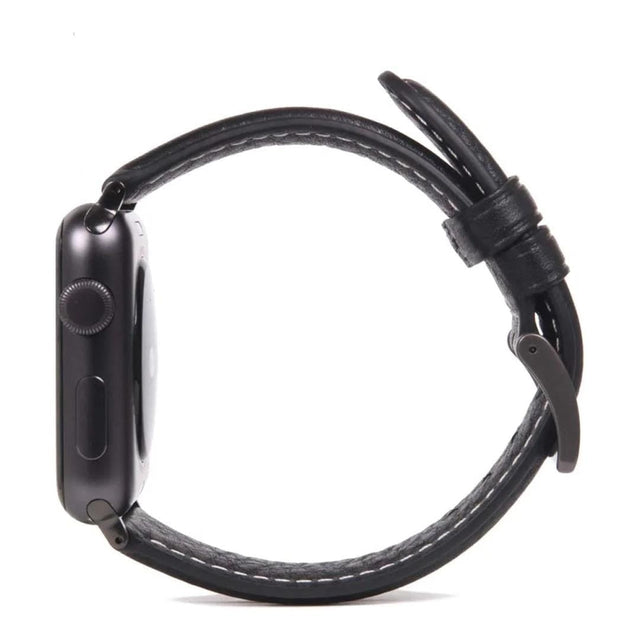 SLG D6 Italian Minerva 44mm Leather Strap for Apple Watch Black SD-D6M-S-AW44-BK