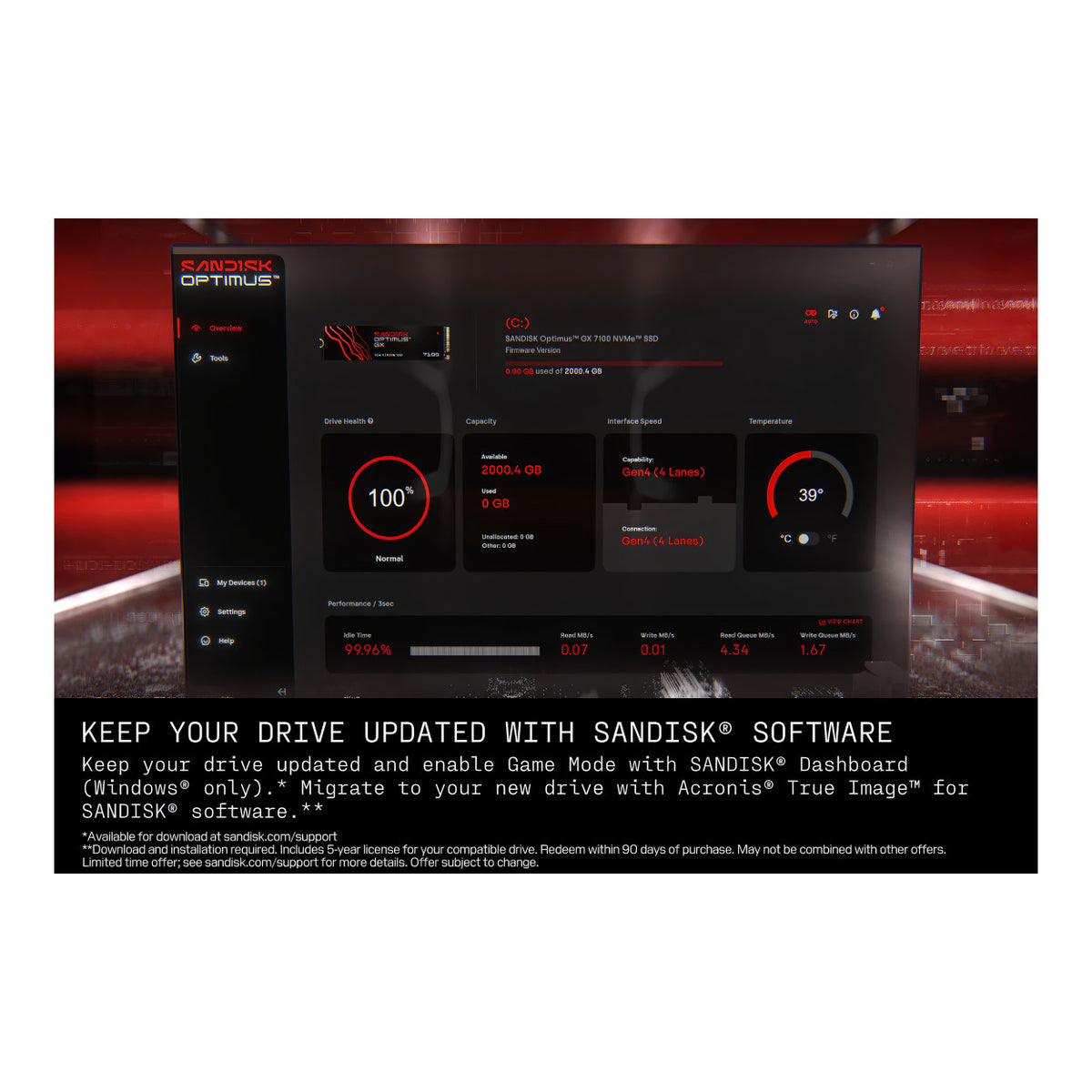SanDisk Optimus GX 7100 2TB M.2 PCIe 4.0 NVMe TLC 3D NAND Internal SSD SDSP71200TAN-000E0