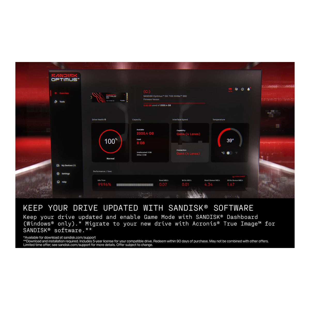 SanDisk Optimus GX 7100 M.2 4TB PCIe 4.0 NVMe Internal SSD SDSP71400TAN-000E0