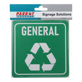 Parrot 150x150mm General Waste Recycle on White ACP Sign Green Print SN4118