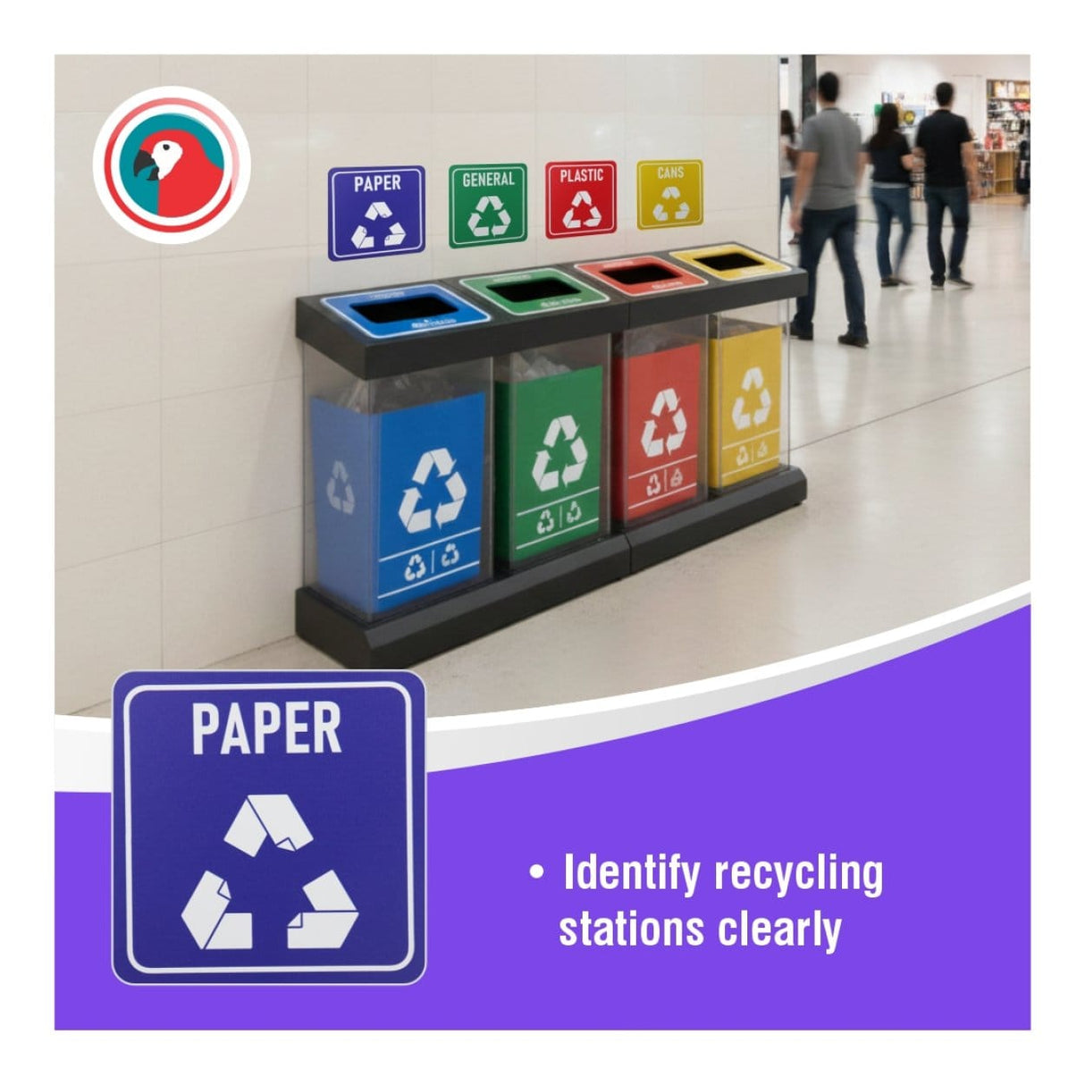 Parrot 150x150mm General Waste Recycle on White ACP Sign Blue Print SN4119