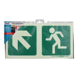 Parrot Photoluminescent 190mm Safety Sign E12 Diagonal Arrow Up And Left and Running Man SNP19E12