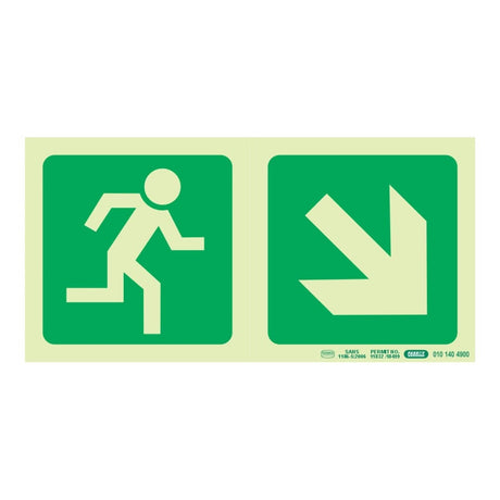 Parrot Photoluminescent 190mm Safety Sign E13 Running Man and Diagonal Arrow Down And Right SNP19E13