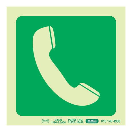 Parrot Photoluminescent 190mm Safety Sign E20 Telephone SNP19E20