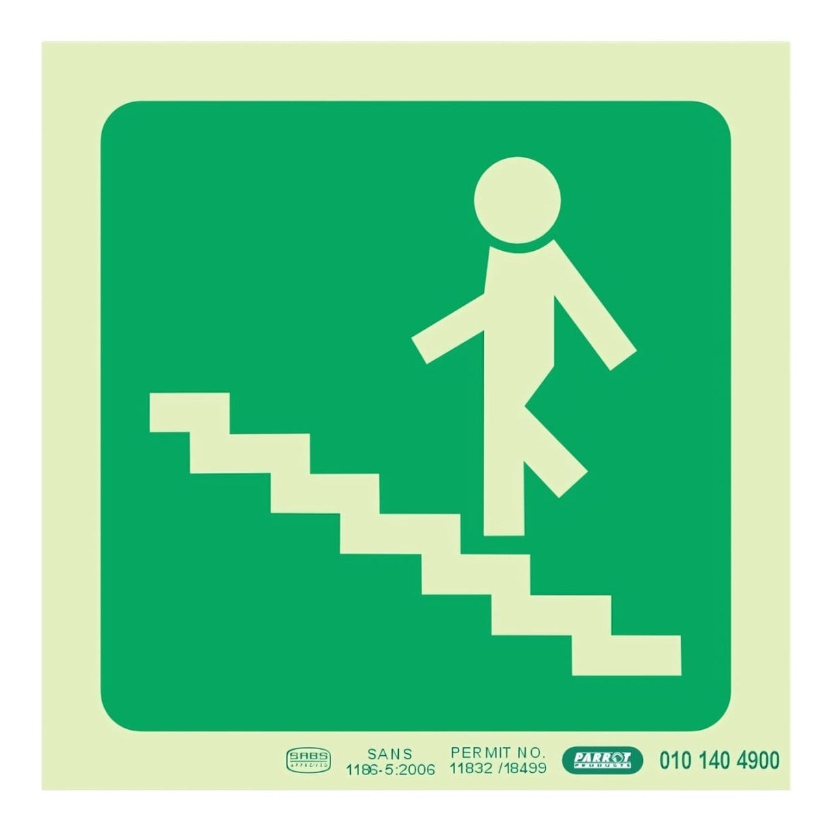 Parrot Photoluminescent 190mm Safety Sign E9 Running Man On Stairs Going Up And Left SNP19E9