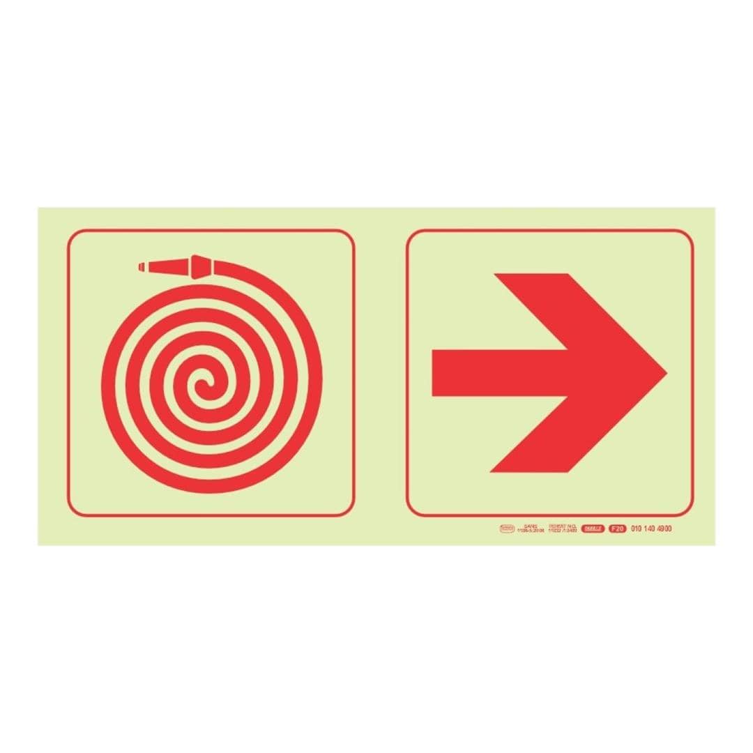 Parrot 190mm Photoluminescent F20 Fire Hose Reel Arrow Right Safety Sign SNP19F20