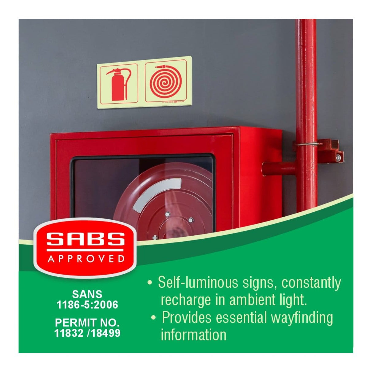 Parrot 190mm F22 Fire Extinguisher Fire Hose Reel Photoluminescent Safety Sign SNP19F22