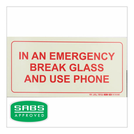 Parrot Photoluminescent 190mm In An Emergency Break Glass And Use Phone Safety Sign-F40 SNP19F40