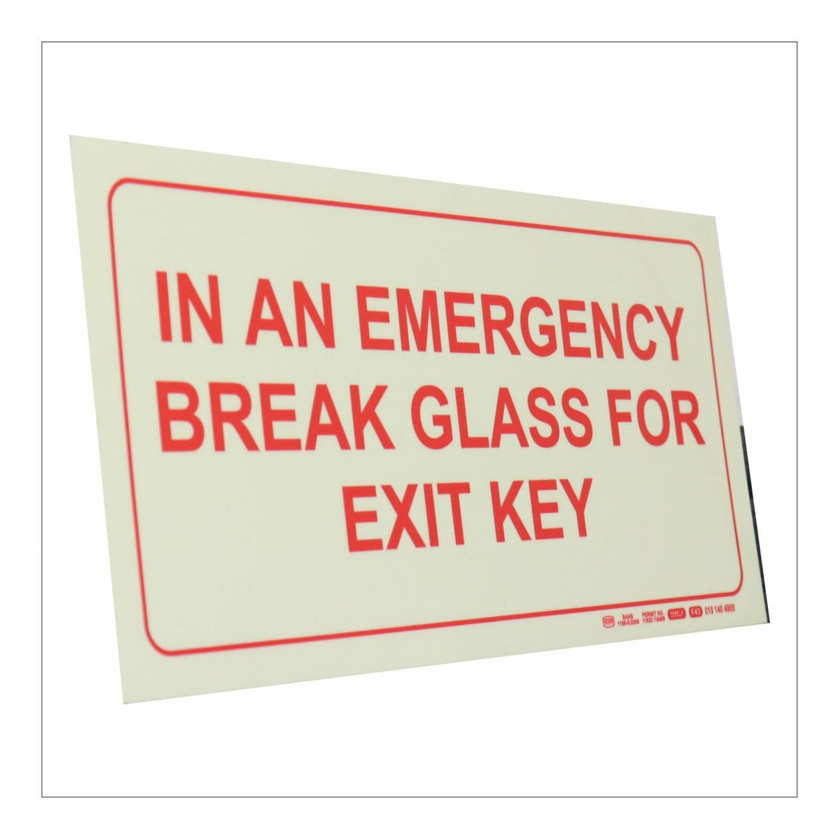 Parrot Photoluminescent 190mm In An Emergency Break Glass For Exit Key Safety Sign F43 SNP19F43