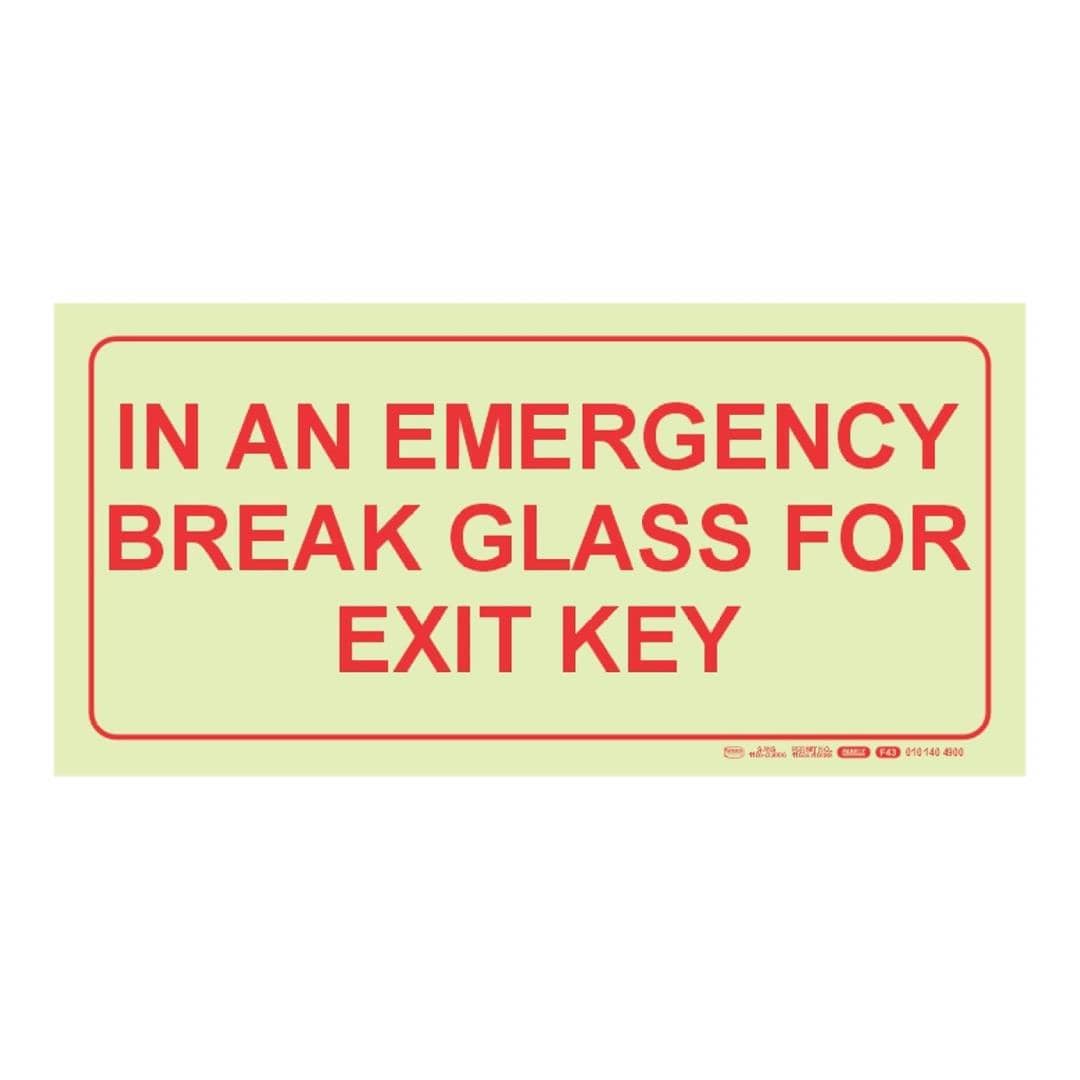 Parrot Photoluminescent 190mm In An Emergency Break Glass For Exit Key Safety Sign F43 SNP19F43