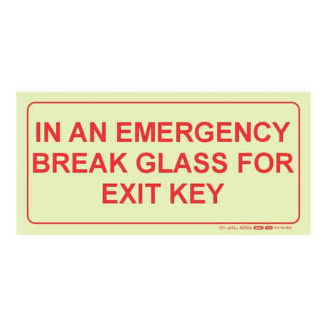 Parrot Photoluminescent 190mm In An Emergency Break Glass For Exit Key Safety Sign F43 SNP19F43