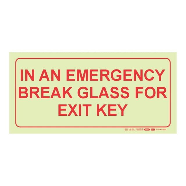 Parrot Photoluminescent 190mm In An Emergency Break Glass For Exit Key Safety Sign F43 SNP19F43