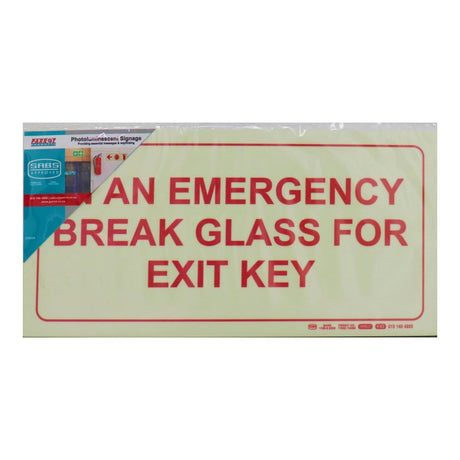 Parrot Photoluminescent 190mm In An Emergency Break Glass For Exit Key Safety Sign F43 SNP19F43