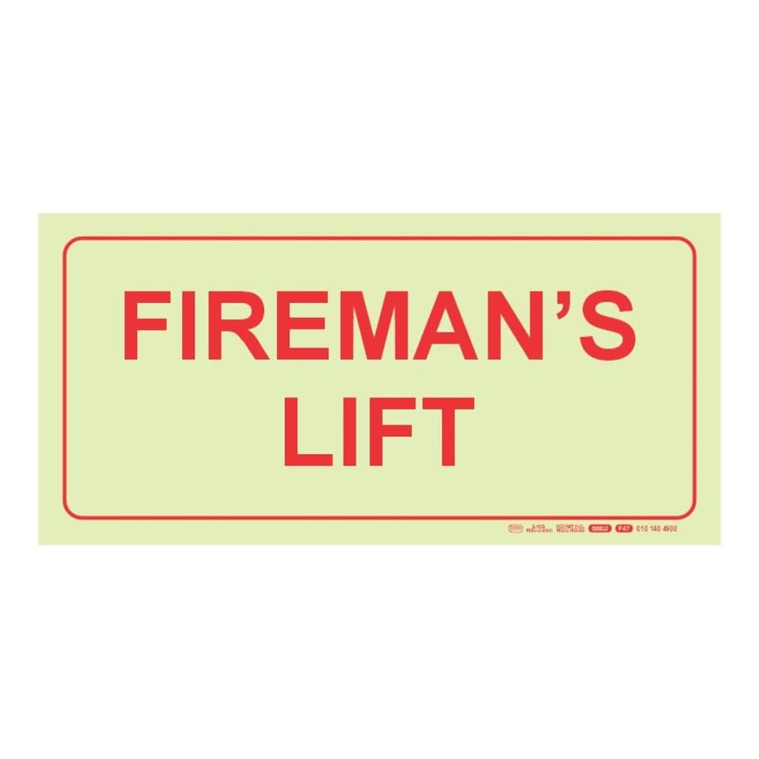 Parrot Photoluminescent 190mm Firemans Lift Safety Sign-F47 SNP19F47
