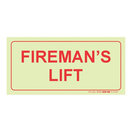 Parrot Photoluminescent 190mm Firemans Lift Safety Sign-F47 SNP19F47