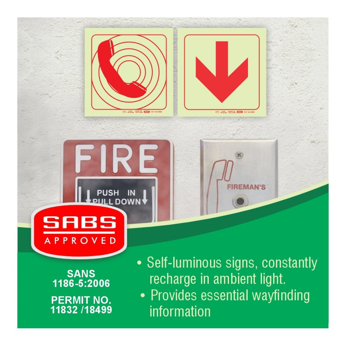 Parrot Photoluminescent 190mm Firemans Telephone Safety Sign-F48 SNP19F48