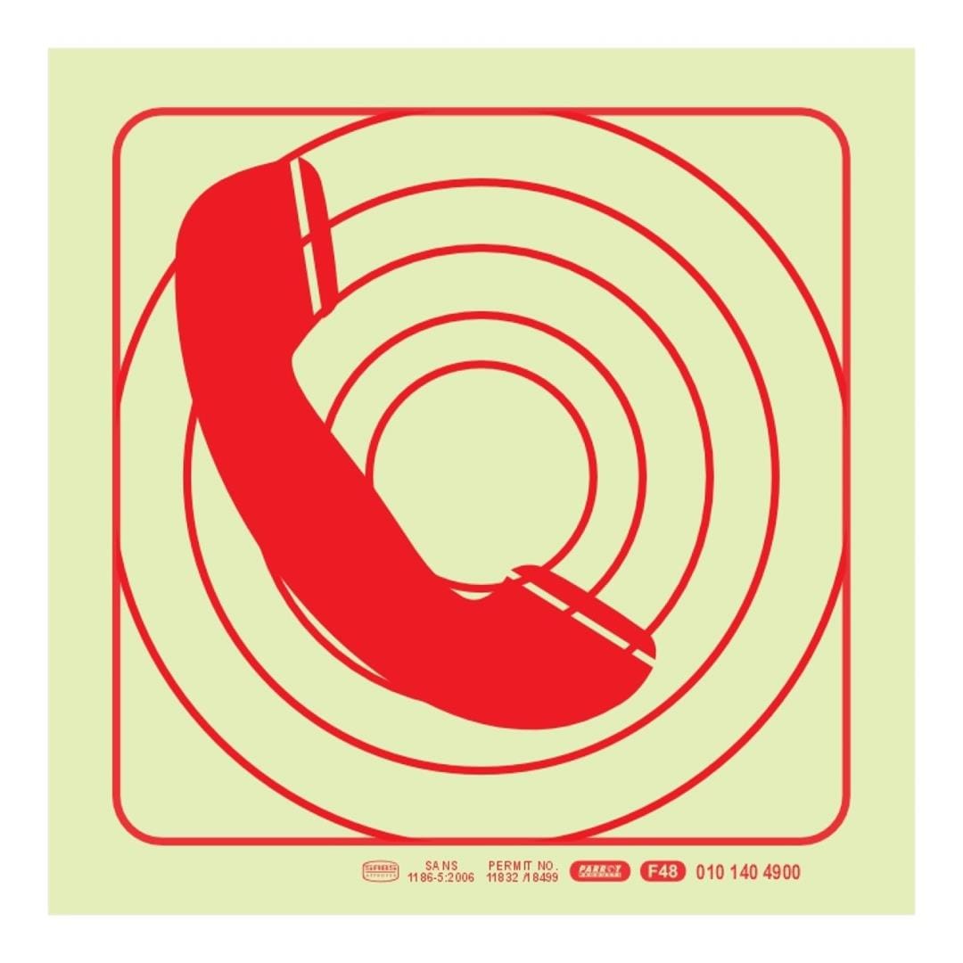 Parrot Photoluminescent 190mm Firemans Telephone Safety Sign-F48 SNP19F48