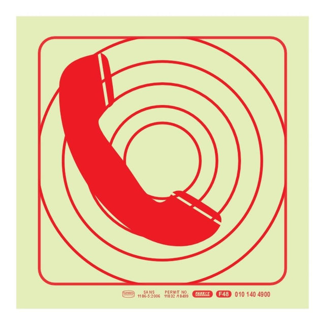 Parrot Photoluminescent 190mm Firemans Telephone Safety Sign-F48 SNP19F48